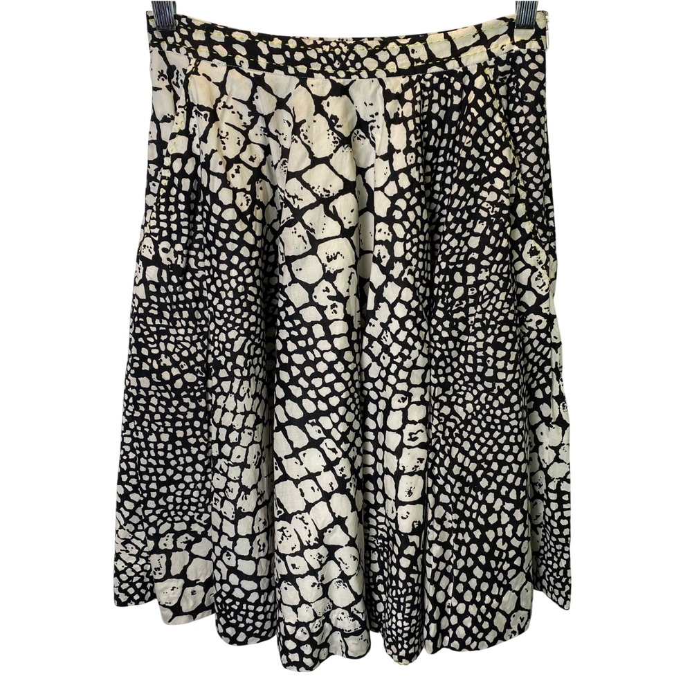 Anthropologie Edme & Esyllte Midi Skirt Size 6 Black White Abstract Flouncy Chic